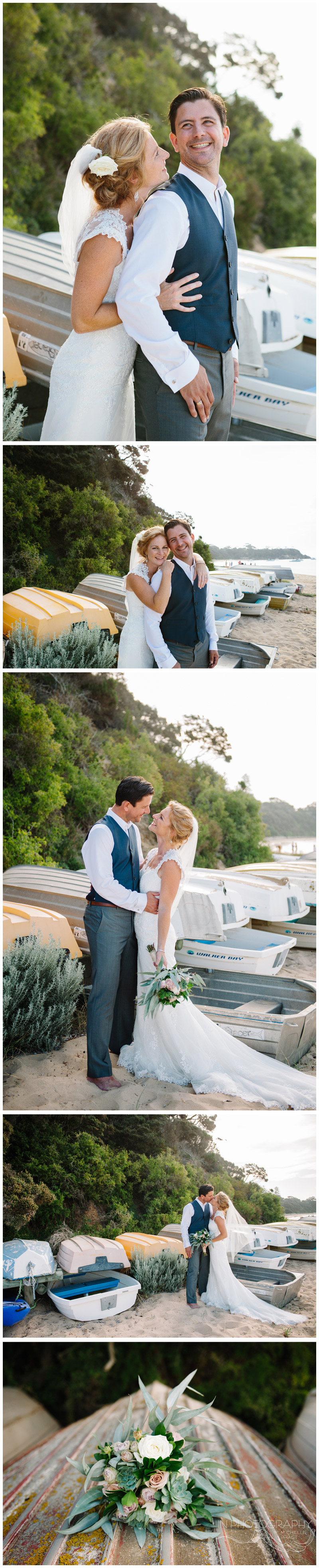 wedding on Portsea beach with happy bride and groom